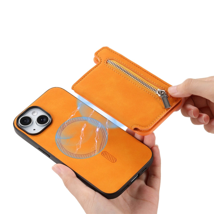 For iPhone 11 Pro Retro MagSafe Zipper Wallet Card Bag Back Phone Case(Yellow) - iPhone 11 Pro Cases by buy2fix | Online Shopping UK | buy2fix