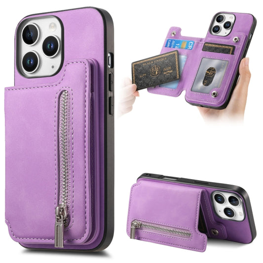 For iPhone 11 Pro Retro MagSafe Zipper Wallet Card Bag Back Phone Case(Purple) - iPhone 11 Pro Cases by buy2fix | Online Shopping UK | buy2fix