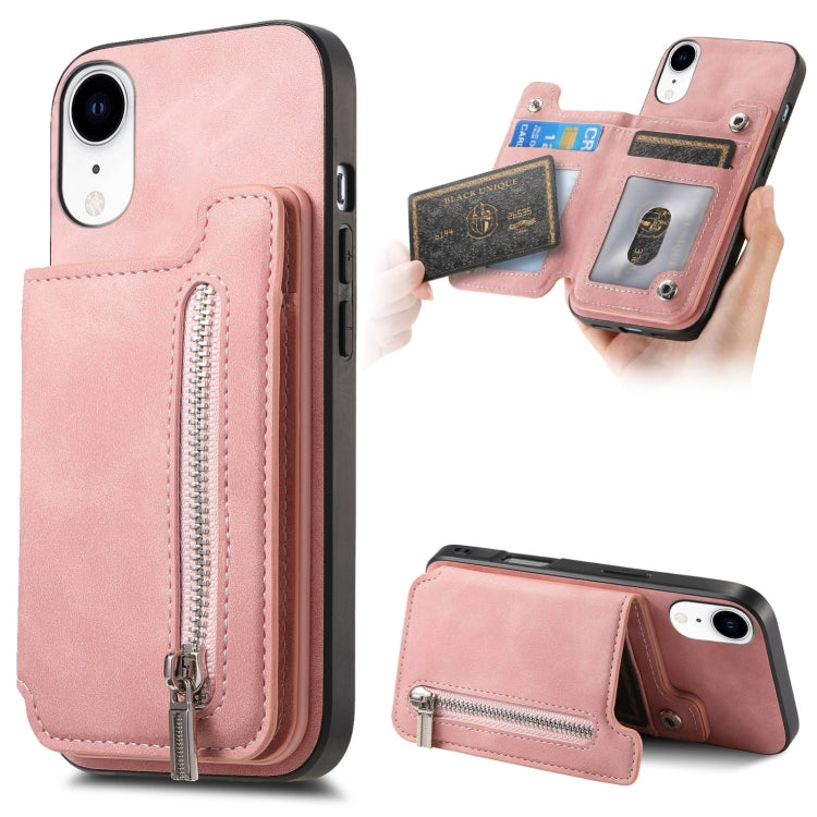 For iPhone XR Retro MagSafe Zipper Wallet Card Bag Back Phone Case(Pink) - More iPhone Cases by buy2fix | Online Shopping UK | buy2fix