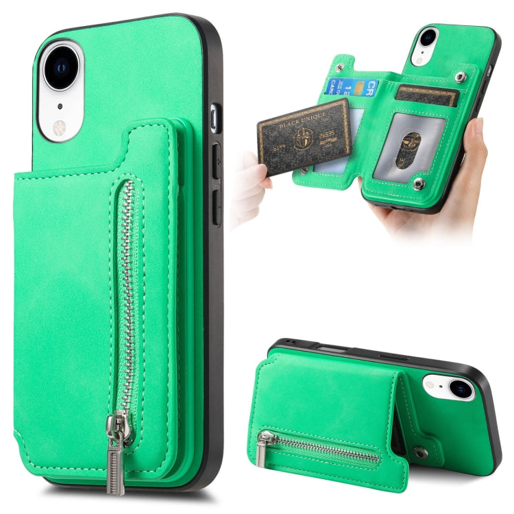 For iPhone XR Retro MagSafe Zipper Wallet Card Bag Back Phone Case(Green) - More iPhone Cases by buy2fix | Online Shopping UK | buy2fix