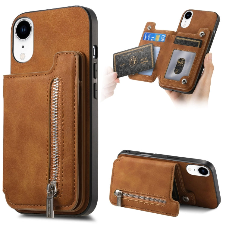 For iPhone XR Retro MagSafe Zipper Wallet Card Bag Back Phone Case(Brown) - More iPhone Cases by buy2fix | Online Shopping UK | buy2fix