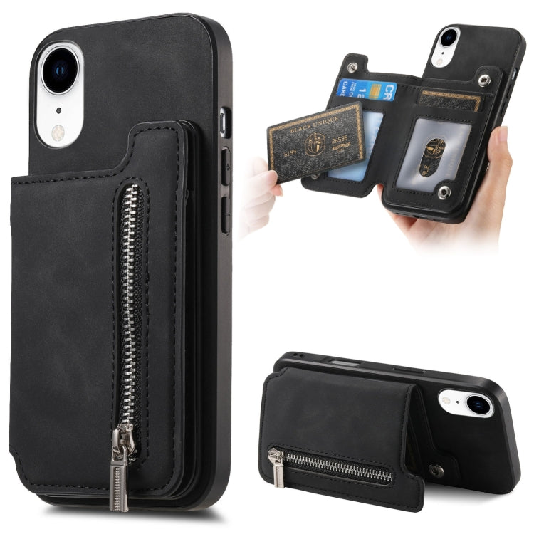 For iPhone XR Retro MagSafe Zipper Wallet Card Bag Back Phone Case(Black) - More iPhone Cases by buy2fix | Online Shopping UK | buy2fix