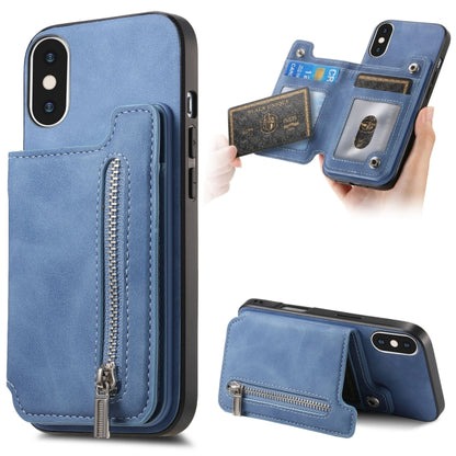 For iPhone XS Max Retro MagSafe Zipper Wallet Card Bag Back Phone Case(Blue) - More iPhone Cases by buy2fix | Online Shopping UK | buy2fix
