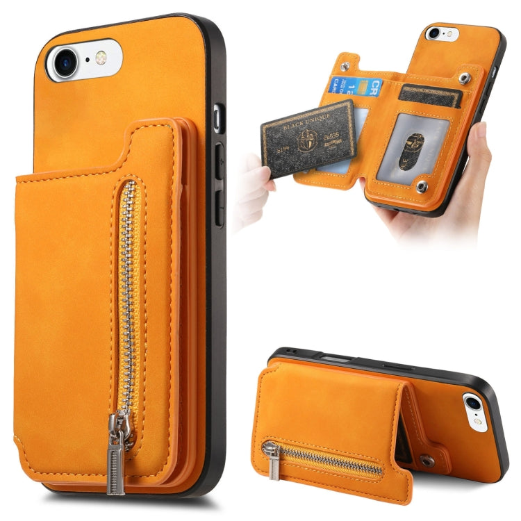 For iPhone 7 / 8 / SE 2022 Retro MagSafe Zipper Wallet Card Bag Back Phone Case(Yellow) - iPhone SE 2022 / 2020 / 8 / 7 Cases by buy2fix | Online Shopping UK | buy2fix