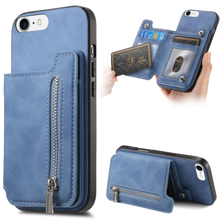 For iPhone 7 / 8 / SE 2022 Retro MagSafe Zipper Wallet Card Bag Back Phone Case(Blue) - iPhone SE 2022 / 2020 / 8 / 7 Cases by buy2fix | Online Shopping UK | buy2fix