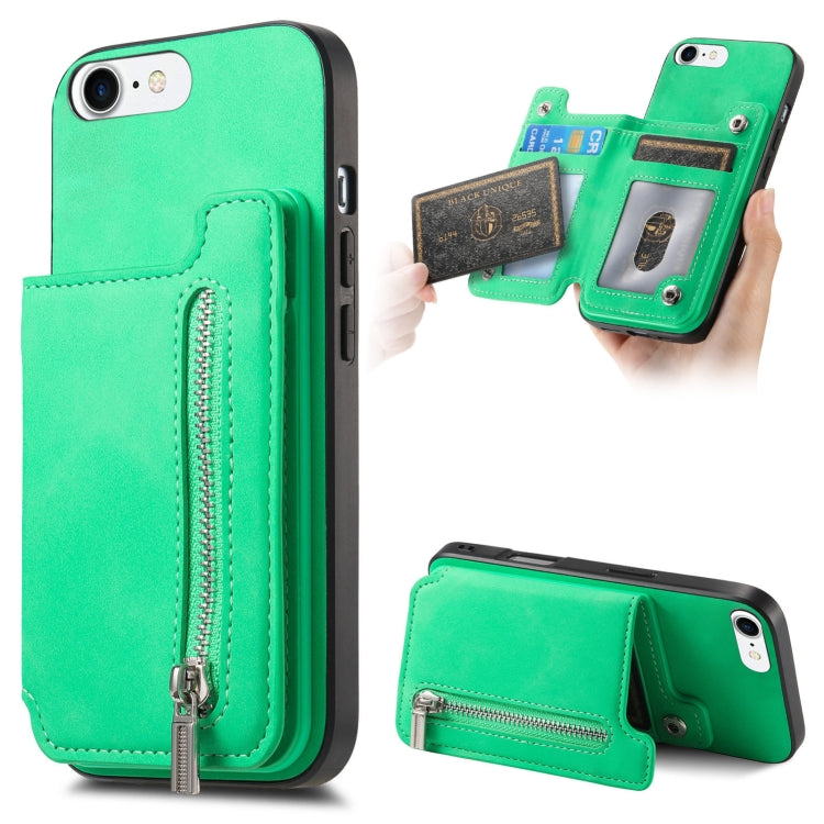 For iPhone 7 / 8 / SE 2022 Retro MagSafe Zipper Wallet Card Bag Back Phone Case(Green) - iPhone SE 2022 / 2020 / 8 / 7 Cases by buy2fix | Online Shopping UK | buy2fix