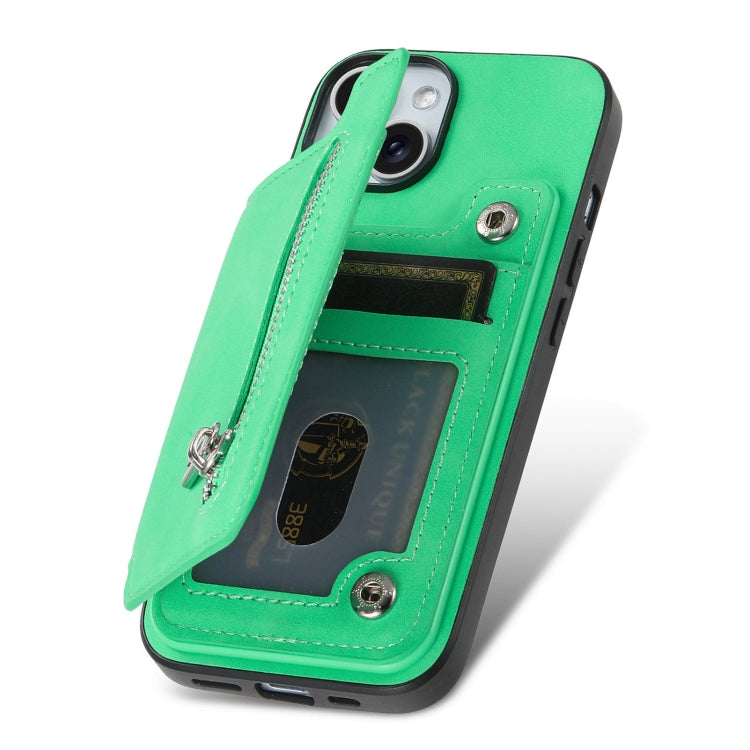 For iPhone 7 / 8 / SE 2022 Retro MagSafe Zipper Wallet Card Bag Back Phone Case(Green) - iPhone SE 2022 / 2020 / 8 / 7 Cases by buy2fix | Online Shopping UK | buy2fix