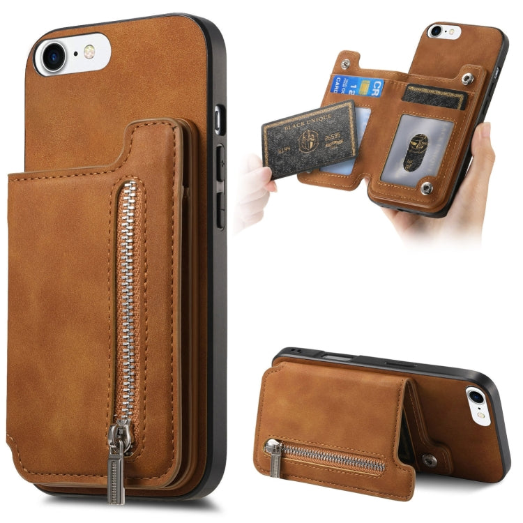 For iPhone 7 / 8 / SE 2022 Retro MagSafe Zipper Wallet Card Bag Back Phone Case(Brown) - iPhone SE 2022 / 2020 / 8 / 7 Cases by buy2fix | Online Shopping UK | buy2fix