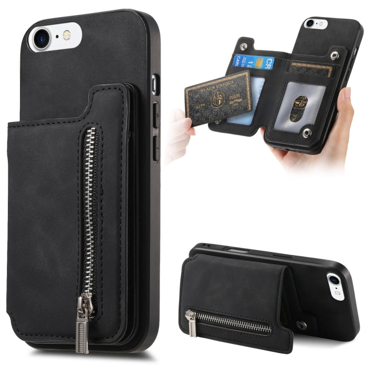 For iPhone 7 / 8 / SE 2022 Retro MagSafe Zipper Wallet Card Bag Back Phone Case(Black) - iPhone SE 2022 / 2020 / 8 / 7 Cases by buy2fix | Online Shopping UK | buy2fix