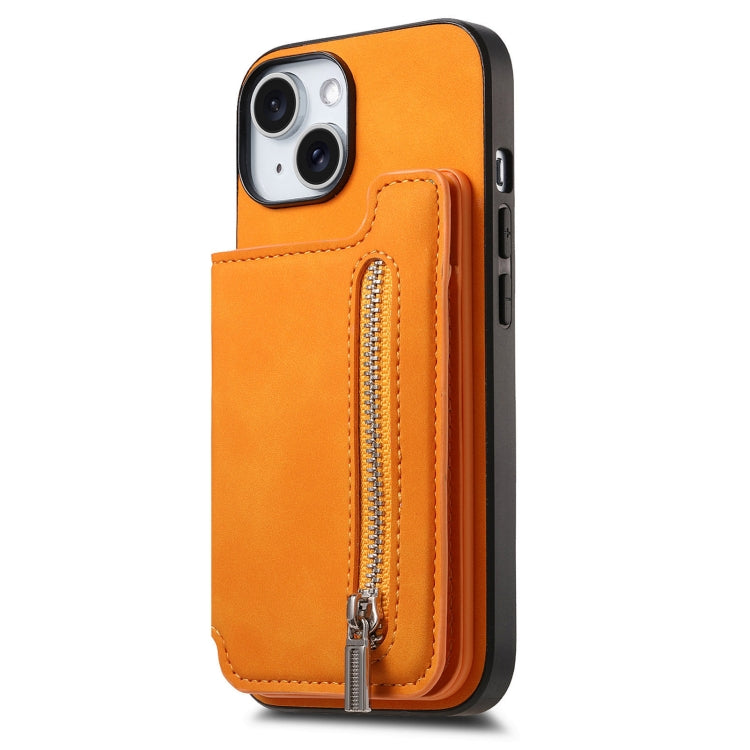 For iPhone 12 / 12 Pro Retro MagSafe Zipper Wallet Card Bag Back Phone Case(Yellow) - More iPhone Cases by buy2fix | Online Shopping UK | buy2fix