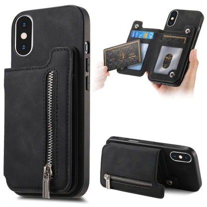 For iPhone X / XS Retro MagSafe Zipper Wallet Card Bag Back Phone Case(Black) - More iPhone Cases by buy2fix | Online Shopping UK | buy2fix