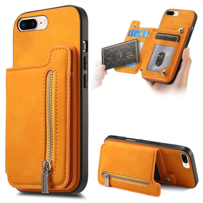 For iPhone 7 Plus / 8 Plus Retro MagSafe Zipper Wallet Card Bag Back Phone Case(Yellow) - More iPhone Cases by buy2fix | Online Shopping UK | buy2fix