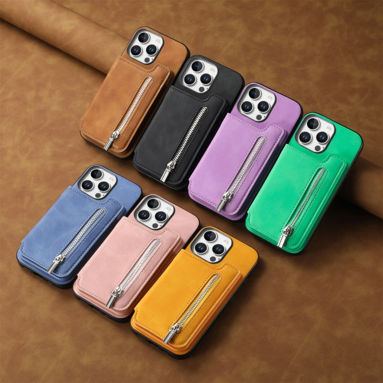 For iPhone 15 Pro Retro MagSafe Zipper Wallet Card Bag Back Phone Case(Brown) - iPhone 15 Pro Cases by buy2fix | Online Shopping UK | buy2fix