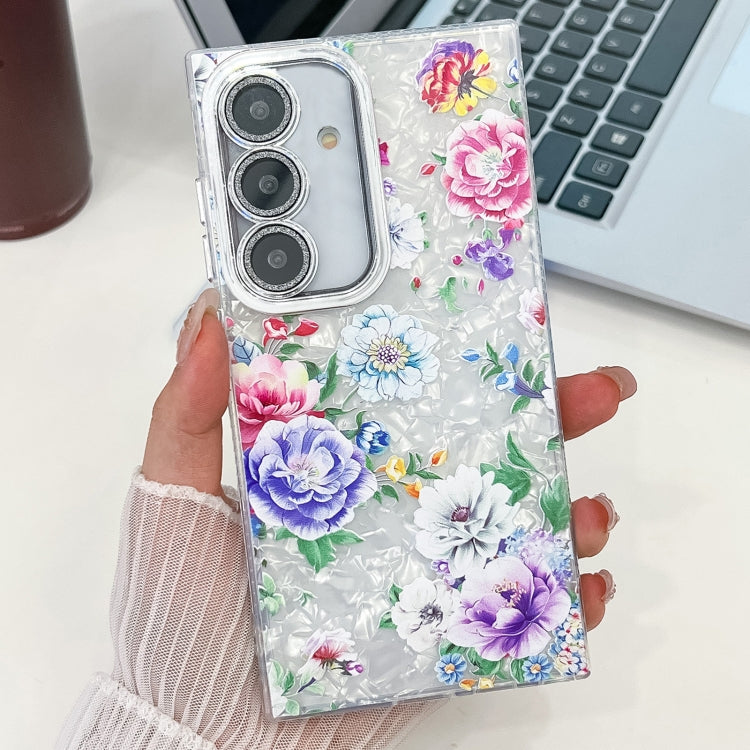 For Samsung Galaxy S25 5G Electroplating Flowers Plants Texture TPU Phone Case(Peony FL14) by buy2fix