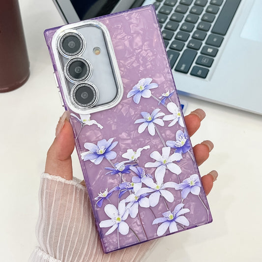 For Samsung Galaxy S25 5G Electroplating Flowers Plants Texture TPU Phone Case(Lilac Flowers FL16) by buy2fix