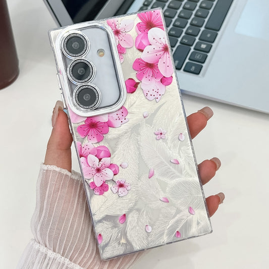 For Samsung Galaxy S25 5G Electroplating Flowers Plants Texture TPU Phone Case(Peach Blossom FL18) by buy2fix