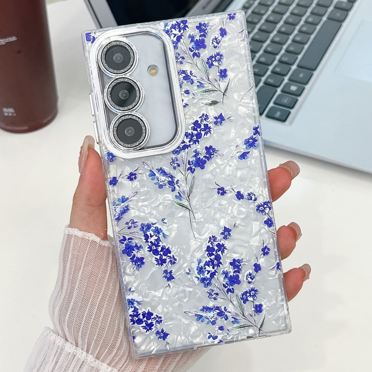 For Samsung Galaxy S25+ 5G Electroplating Flowers Plants Texture TPU Phone Case(Blue Flower FL13) by buy2fix