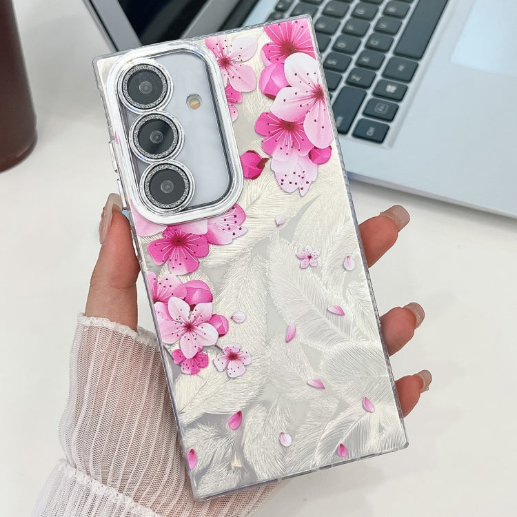 For Samsung Galaxy S25+ 5G Electroplating Flowers Plants Texture TPU Phone Case(Peach Blossom FL18) by buy2fix