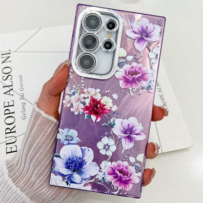For Samsung Galaxy S25 Ultra 5G Electroplating Flowers Plants Texture TPU Phone Case(Purple Flowers FL1) by buy2fix