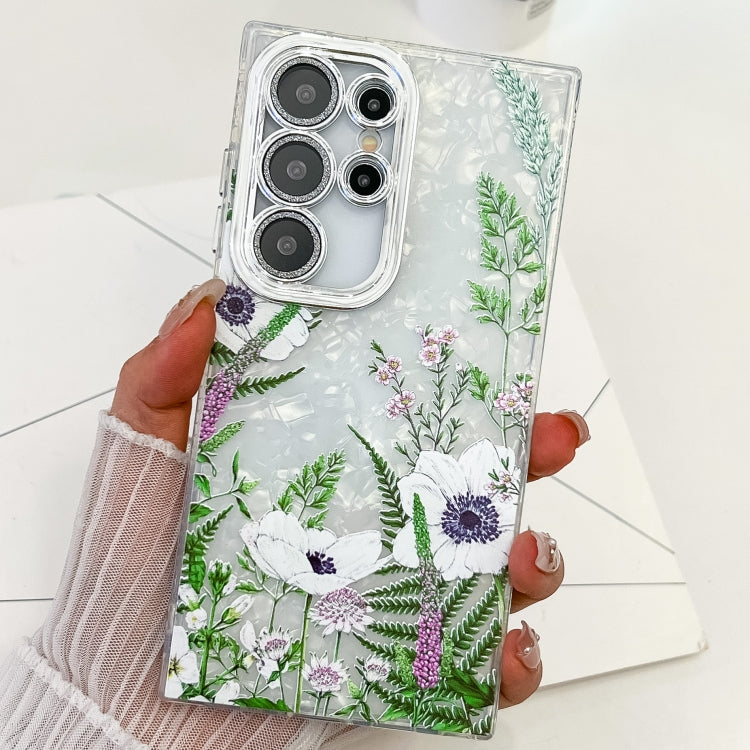 For Samsung Galaxy S25 Ultra 5G Electroplating Flowers Plants Texture TPU Phone Case(Green Plants FL5) by buy2fix