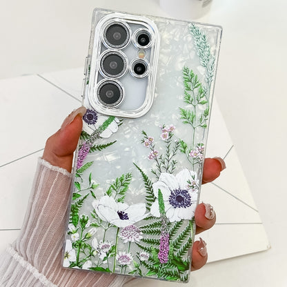 For Samsung Galaxy S25 Ultra 5G Electroplating Flowers Plants Texture TPU Phone Case(Green Plants FL5) by buy2fix