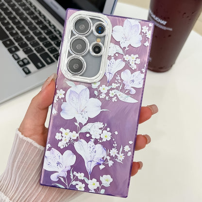 For Samsung Galaxy S25 Ultra 5G Electroplating Flowers Plants Texture TPU Phone Case(Pale Purple Flower FL11) by buy2fix