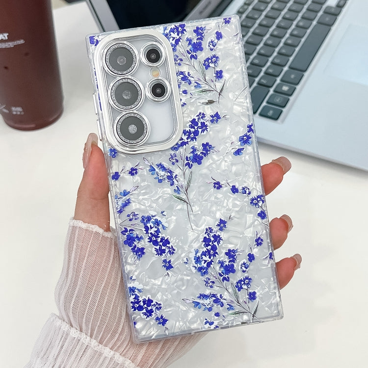 For Samsung Galaxy S25 Ultra 5G Electroplating Flowers Plants Texture TPU Phone Case(Blue Flower FL13) by buy2fix