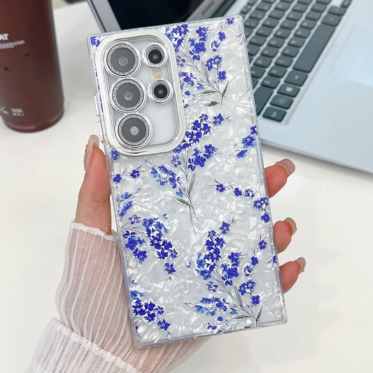 For Samsung Galaxy S25 Ultra 5G Electroplating Flowers Plants Texture TPU Phone Case(Blue Flower FL13) by buy2fix