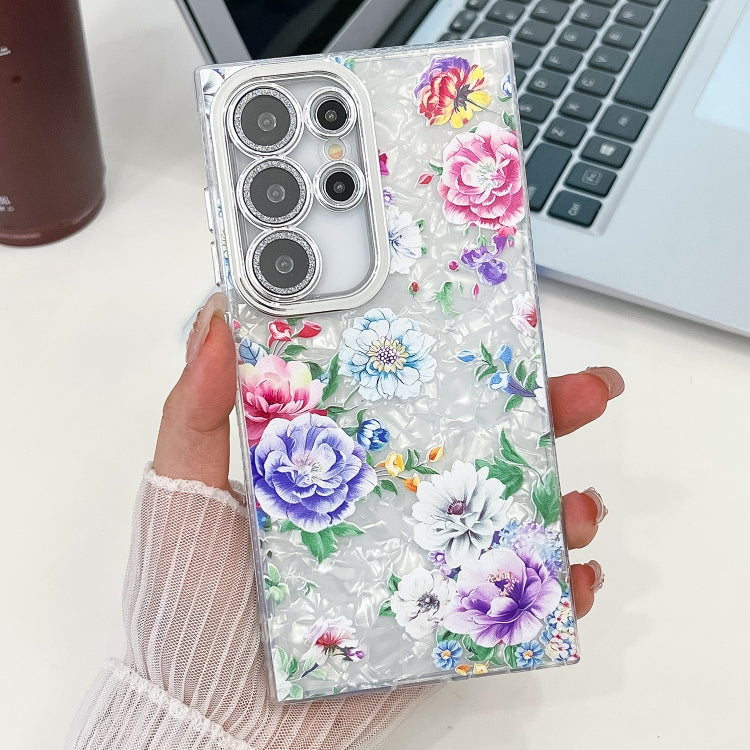 For Samsung Galaxy S25 Ultra 5G Electroplating Flowers Plants Texture TPU Phone Case(Peony FL14) by buy2fix