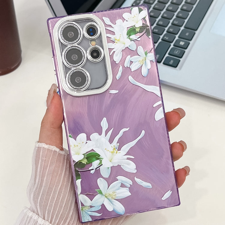For Samsung Galaxy S25 Ultra 5G Electroplating Flowers Plants Texture TPU Phone Case(Gardenia FL15) by buy2fix