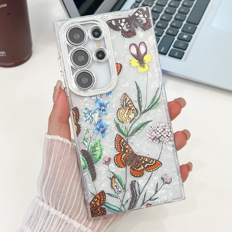 For Samsung Galaxy S25 Ultra 5G Electroplating Flowers Plants Texture TPU Phone Case(Butterfly Love Flower FL17) by buy2fix