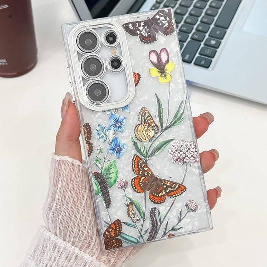 For Samsung Galaxy S25 Ultra 5G Electroplating Flowers Plants Texture TPU Phone Case(Butterfly Love Flower FL17) by buy2fix