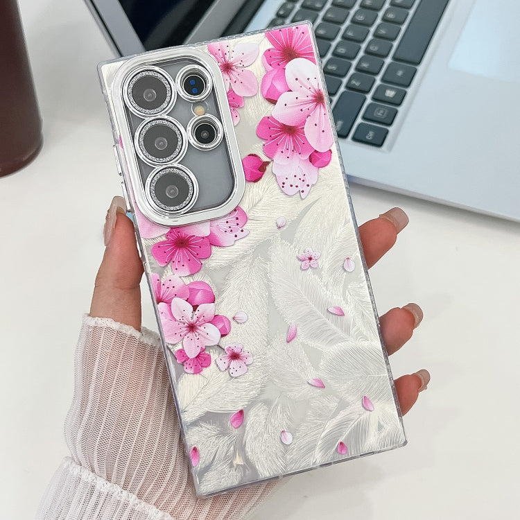 For Samsung Galaxy S25 Ultra 5G Electroplating Flowers Plants Texture TPU Phone Case(Peach Blossom FL18) by buy2fix