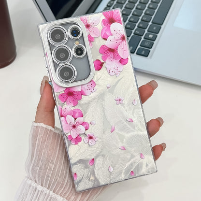 For Samsung Galaxy S25 Ultra 5G Electroplating Flowers Plants Texture TPU Phone Case(Peach Blossom FL18) by buy2fix