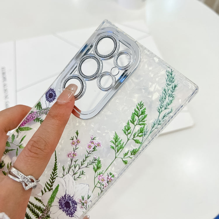 For Samsung Galaxy S25 5G Electroplating Flowers Plants Texture TPU Phone Case(Blue Flower FL13) by buy2fix