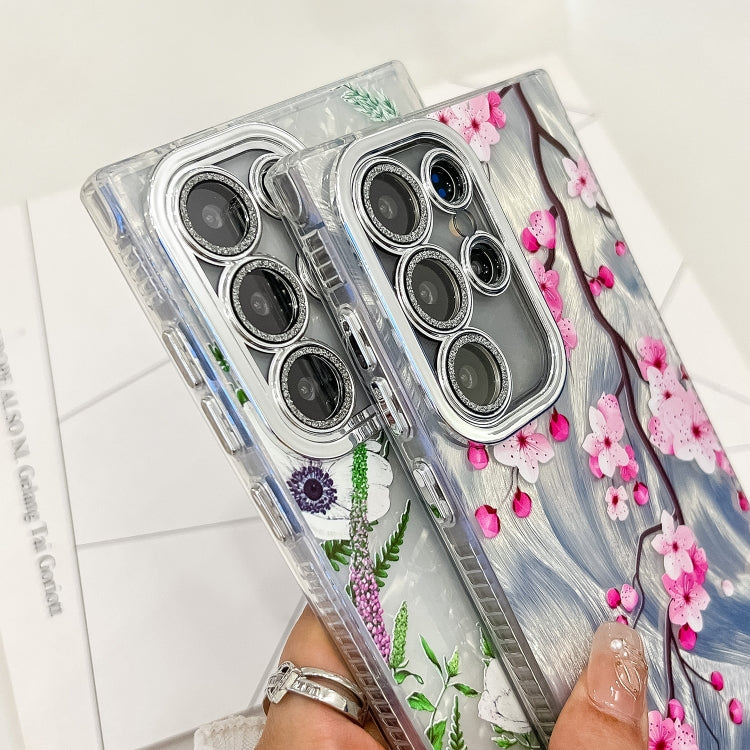 For Samsung Galaxy S25 Ultra 5G Electroplating Flowers Plants Texture TPU Phone Case(Lilac Flowers FL16) by buy2fix