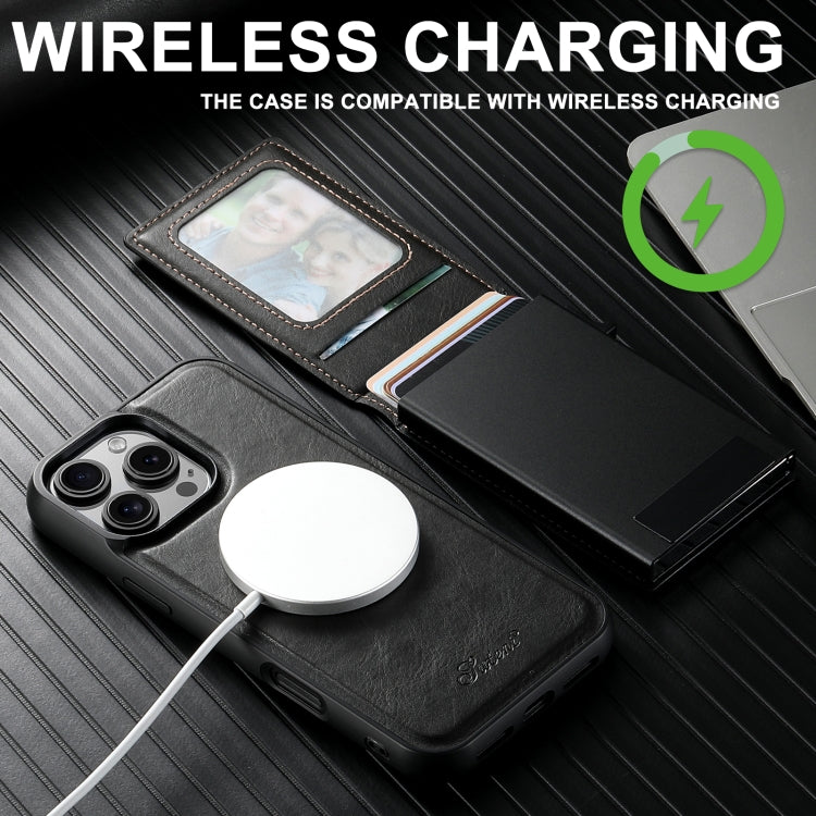 For iPhone 15 Pro Max Suteni H19 Oil Wax 2-in-1 MagSafe Removable Card Box Back Phone Case(Black) - iPhone 15 Pro Max Cases by Suteni | Online Shopping UK | buy2fix