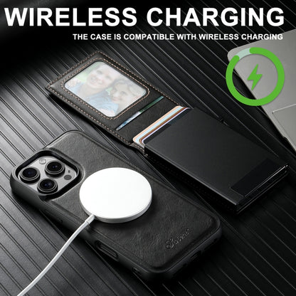 For iPhone 15 Pro Max Suteni H19 Oil Wax 2-in-1 MagSafe Removable Card Box Back Phone Case(Black) - iPhone 15 Pro Max Cases by Suteni | Online Shopping UK | buy2fix