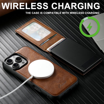 For iPhone 15 Pro Max Suteni H19 Oil Wax 2-in-1 MagSafe Removable Card Box Back Phone Case(Brown) - iPhone 15 Pro Max Cases by Suteni | Online Shopping UK | buy2fix