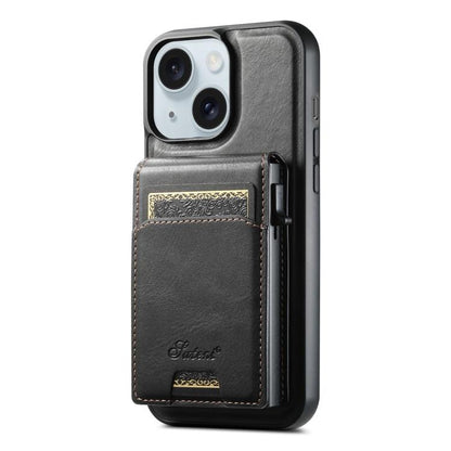 For iPhone 15 Suteni H19 Oil Wax 2-in-1 MagSafe Removable Card Box Back Phone Case(Black) - iPhone 15 Cases by Suteni | Online Shopping UK | buy2fix