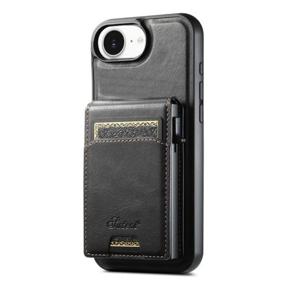 For iPhone 16e Suteni H19 Oil Wax 2-in-1 MagSafe Removable Card Box Back Phone Case(Black) - iPhone 16e Cases by Suteni | Online Shopping UK | buy2fix