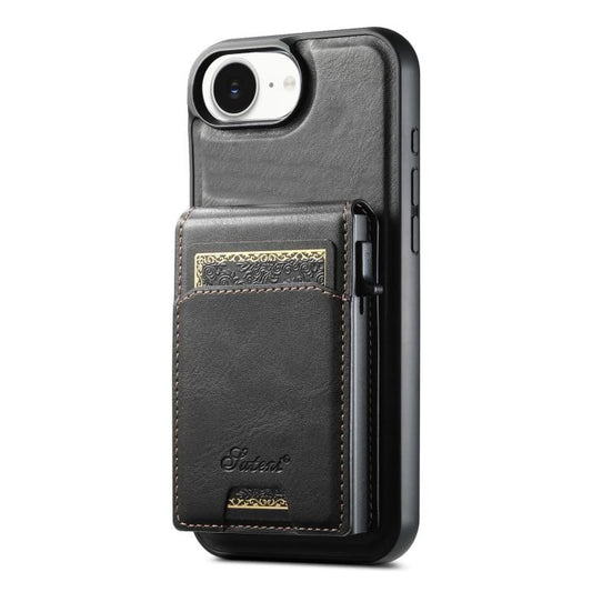 For iPhone 16e Suteni H19 Oil Wax 2-in-1 MagSafe Removable Card Box Back Phone Case(Black) - iPhone 16e Cases by Suteni | Online Shopping UK | buy2fix