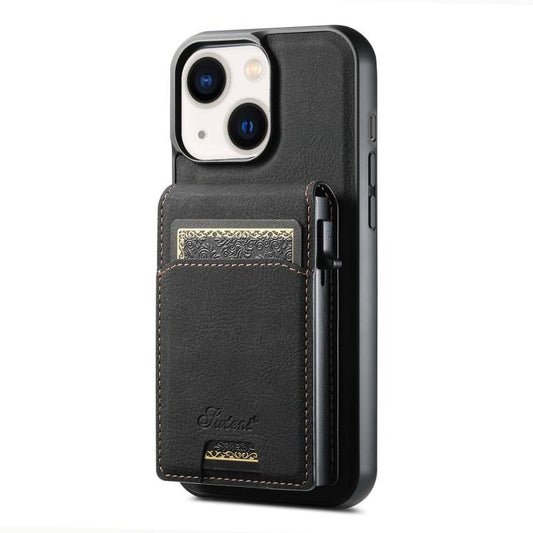 For iPhone 13 Suteni H19 Litchi Grain 2-in-1 MagSafe Removable Card Box Back Phone Case(Black) - iPhone 13 Cases by Suteni | Online Shopping UK | buy2fix