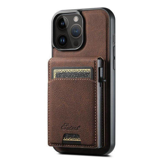 For iPhone 12 Pro Max Suteni H19 Litchi Grain 2-in-1 MagSafe Removable Card Box Back Phone Case(Brown) - iPhone 12 Pro Max Cases by Suteni | Online Shopping UK | buy2fix