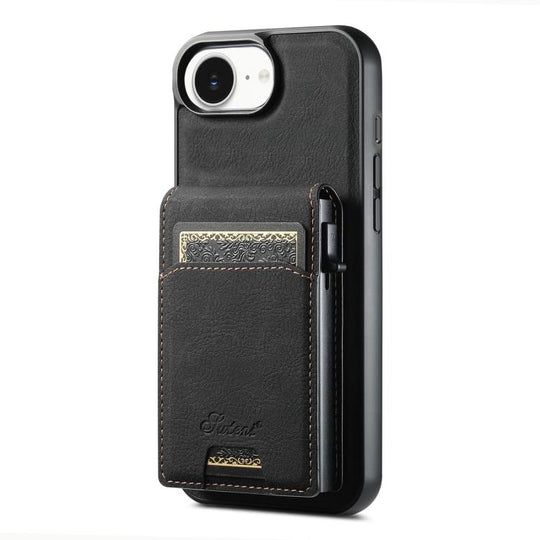 For iPhone 17e / 16e Suteni H19 Litchi Grain 2-in-1 MagSafe Removable Card Box Back Phone Case(Black)