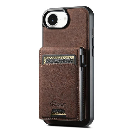 For iPhone 16e Suteni H19 Litchi Grain 2-in-1 MagSafe Removable Card Box Back Phone Case(Brown) - iPhone 16e Cases by Suteni | Online Shopping UK | buy2fix