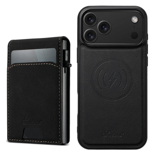For iPhone 17 Pro Max Suteni H19 Litchi Grain 2-in-1 MagSafe Removable Card Box Back Phone Case(Black)