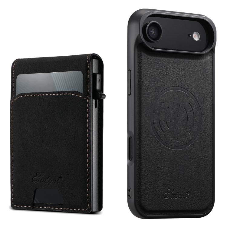For iPhone Air Suteni H19 Litchi Grain 2-in-1 MagSafe Removable Card Box Back Phone Case(Black) - iPhone Air Cases by Suteni | Online Shopping UK | buy2fix