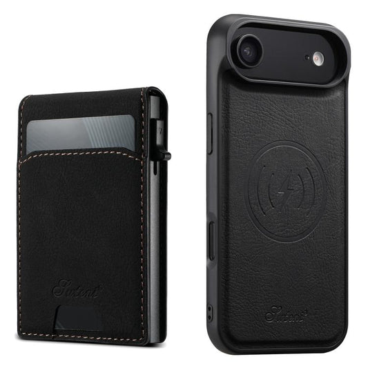For iPhone Air Suteni H19 Litchi Grain 2-in-1 MagSafe Removable Card Box Back Phone Case(Black) - iPhone Air Cases by Suteni | Online Shopping UK | buy2fix