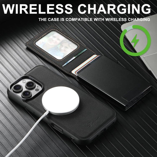 For iPhone Air Suteni H19 Litchi Grain 2-in-1 MagSafe Removable Card Box Back Phone Case(Black) - iPhone Air Cases by Suteni | Online Shopping UK | buy2fix